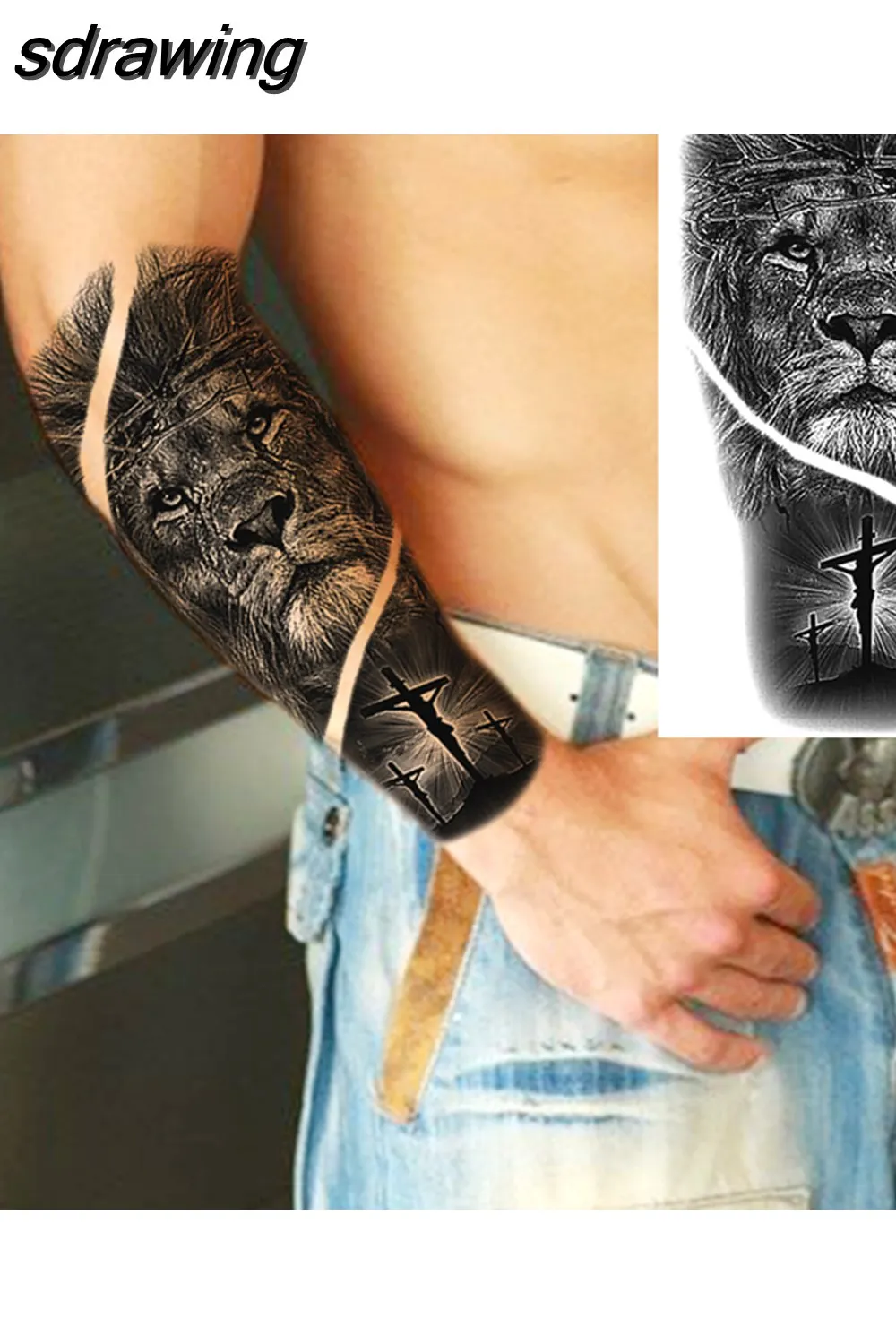 sdrawing Realistic Black Devil Temporary Tattoos For Men Adult Tiger Pirate Skeleton Vampire Fake Tattoo Forearm Scary Tatoo Joker