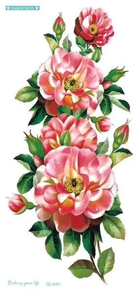QC-671/20X10cm Long Colorful High Solution Body Art Purple Peony Flowers Circle Design Temporary Fake Flash Tatoo Sticker Taty