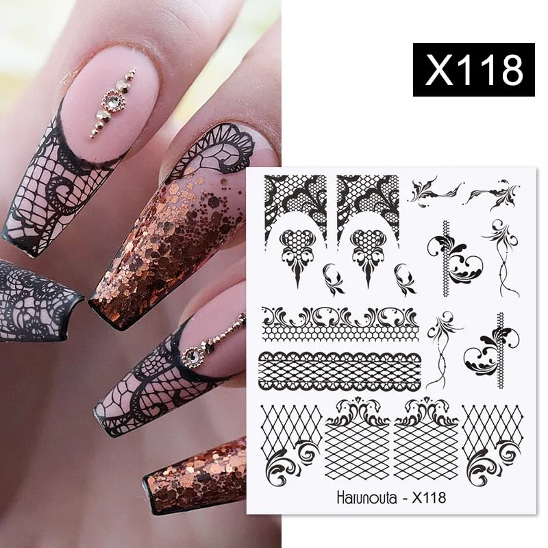 Harunouta Marble Blooming 3D Nail Sticker Decals Flower Leaves Transfer Water Sliders Abstract Geometric Lines Nail Watermark