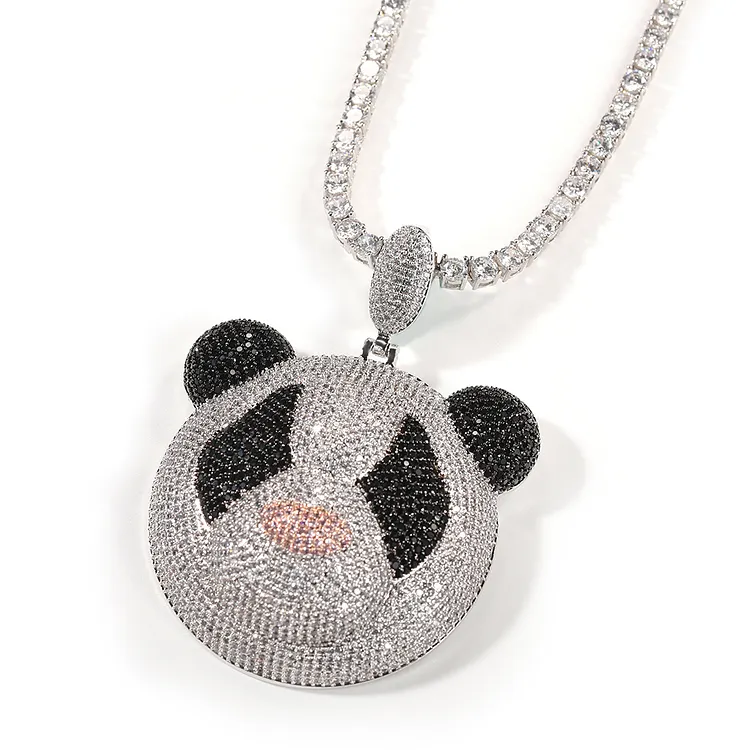 Iced Smiles Panda Face Pendants Bling Bling Necklaces For Women And Men