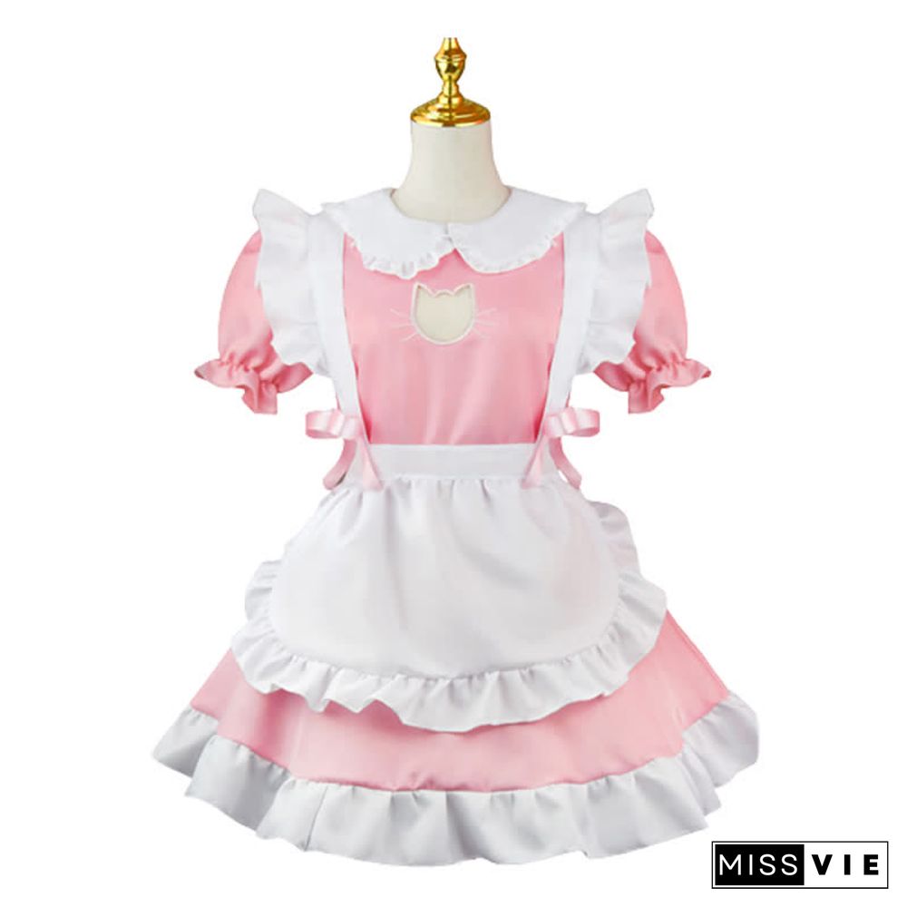 Lolita Doll Collar Kitty Hollow Out Ruffled Maid Dress
