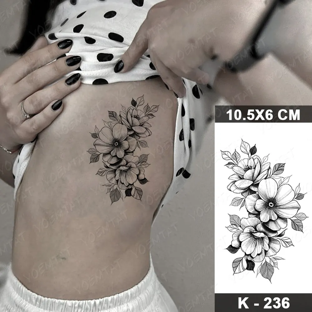 Waterproof Temporary Tattoo Sticker Black Point Line Sunflower Geometric Rose Flash Tatoo Fake Tatto For Body Art Women Men