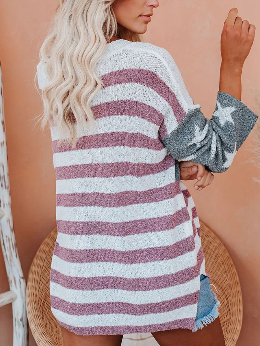 American Flag Off Shoulder Pullover Knitted Sweater