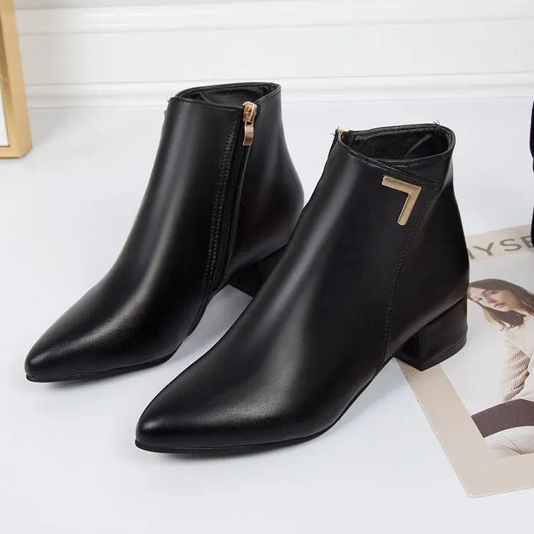 2020 Fashion Women Boots Casual Leather Low High Heels Spring Shoes Woman Pointed Toe Rubber Ankle Boots Black Red Zapatos Mujer