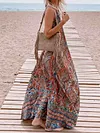 Ethnic Printed V-Beck Sleeveless Maxi Dress