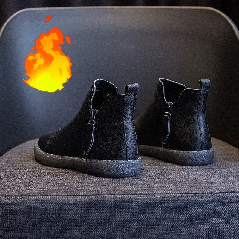Fujin Warm Wool Motorcycle Slip on Super Comfortable Booties Footwear Winter Shoes Genuine Leather Cow Women Ankle Boots