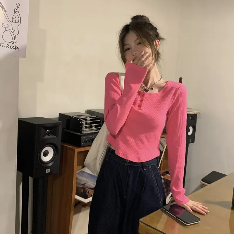 Brownm Brownm Sense Long-Sleeved T-Shirt Female 2024 Spring And Autumn New Korean Version Slim Careful Machine Bottom Shirt Short Student Jacket