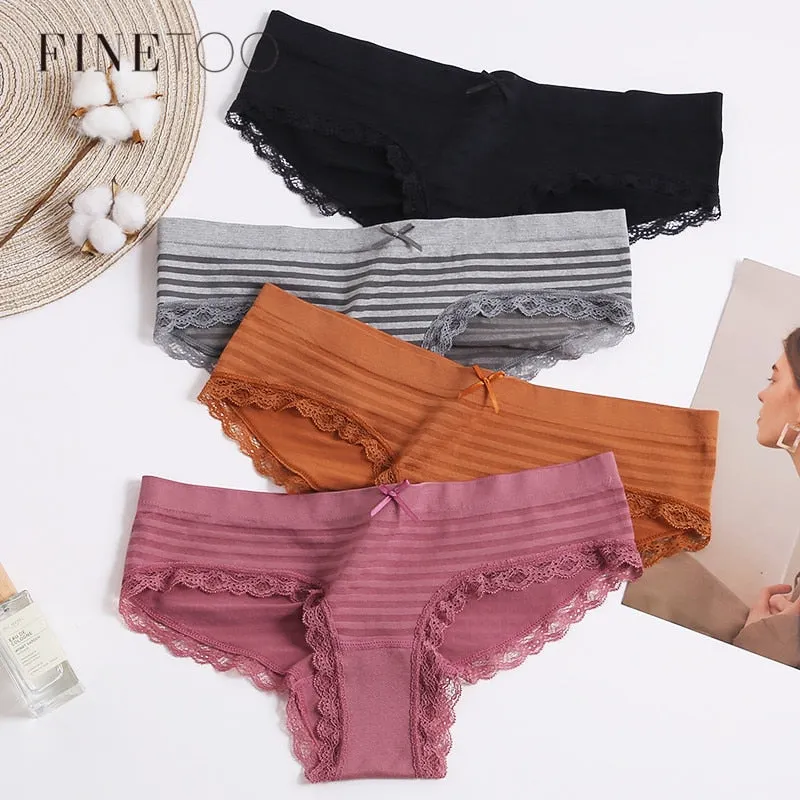 FINETOO M-3XL Plus Size Panties Women Stripe Briefs Underwear Comfortable Ladies Underpants Soft Panty Female Lingerie 10 Colors