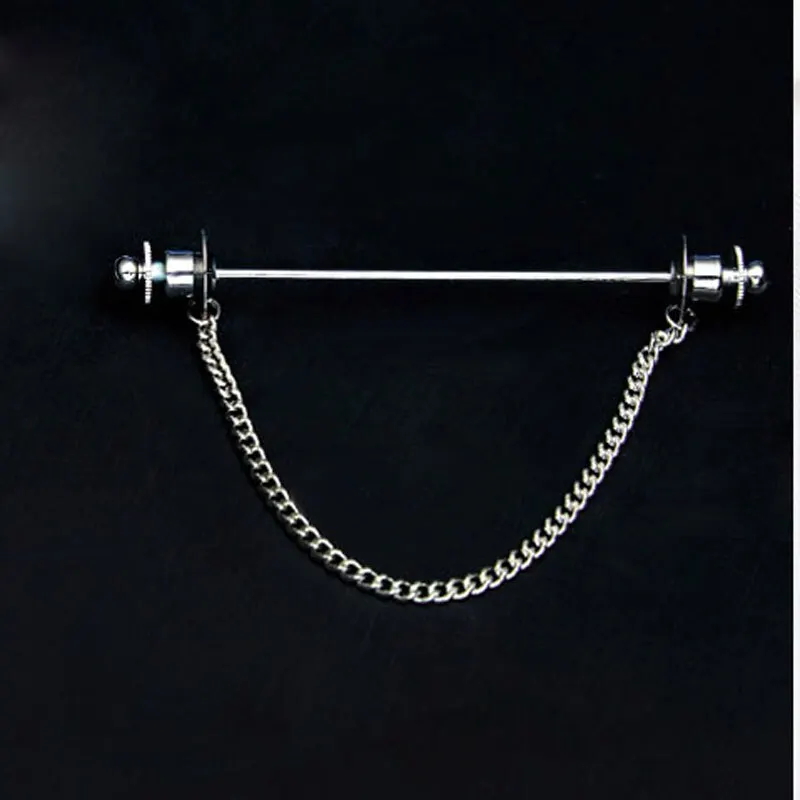 French Shirt Collar Needle Brooch Prevent Exposure Unisex Business Wedding Ceremony Copper Fringed Chain Classic High Quality