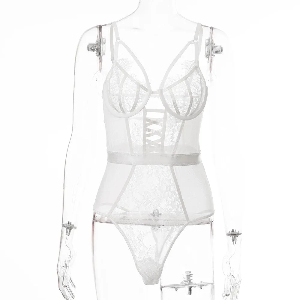 Yimunancy Floral Lace Bodysuit Women Lace Up Mesh Bodysuit Ladies 2020 Sexy Teddies Bodysuit