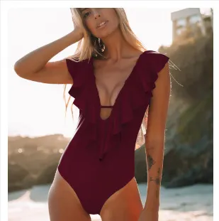 Churchf Printed Flowers Even Lotus Leaf Side Body Swimsuit Women 2025 New Swimsuit Bare Back