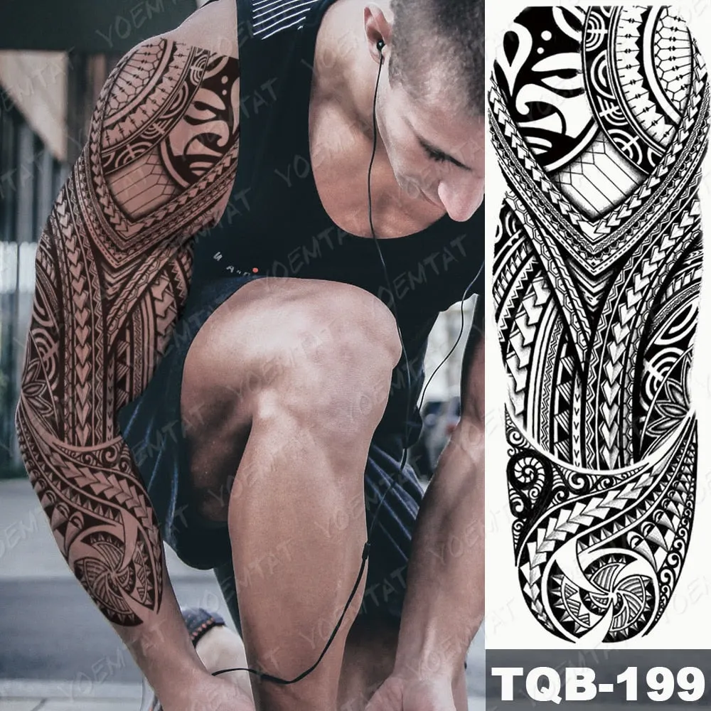 Large Arm Sleeve Tattoo Bird Crow Forest Moon Waterproof Temporary Tatto Sticker Lion Wolf Clock Body Art Full Fake Tatoo Men
