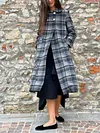 Casual Loose Plaid Double-Breasted Lapel Collar Long Sleeves Coat