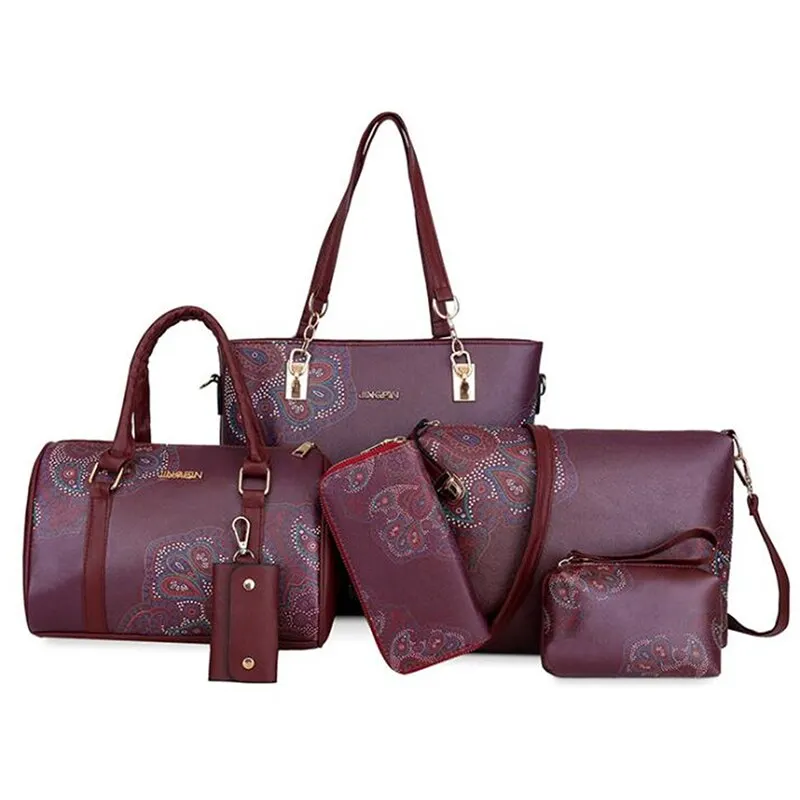 2021 Women's Shoulder Bag Women's Handbag 6 Piece Set of Chinese Style Leather Bags Clutch Wallet Composite Bag Crossbody