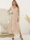 Fringed Sequined See-Through V-neck Maxi Dress