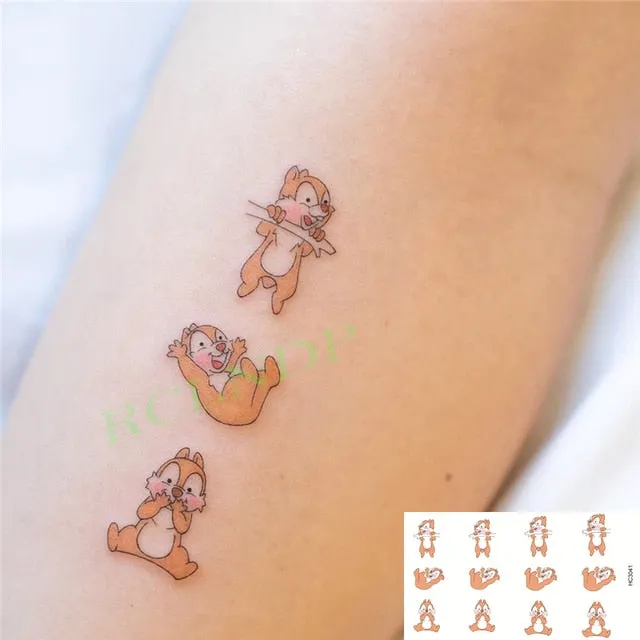 Waterproof Temporary Tattoo cute squirrel fox dog rabbit owl Cat animal fake tatto stickers flash tatoo for kids girl women lady
