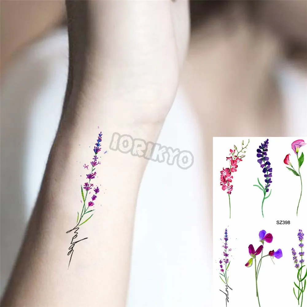 Black Dandelion With Creative Tattoos For Women Men Realistic Sea Wave Mountain Lavender Fake Tattoo Sticker Arm Leg Tatoos 3D