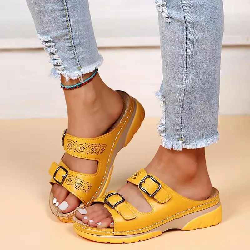 Women Wedge Sandals Casual platform shoes Beach Flip Flops Premium Orthopedic Open Toe Sandals Vintage Leather Platform Shoes