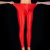 Men's Oil Shiny Glossy Compression Pants Stretchy Nylon Smooth Bulge Pouch Leggings Tights Pants