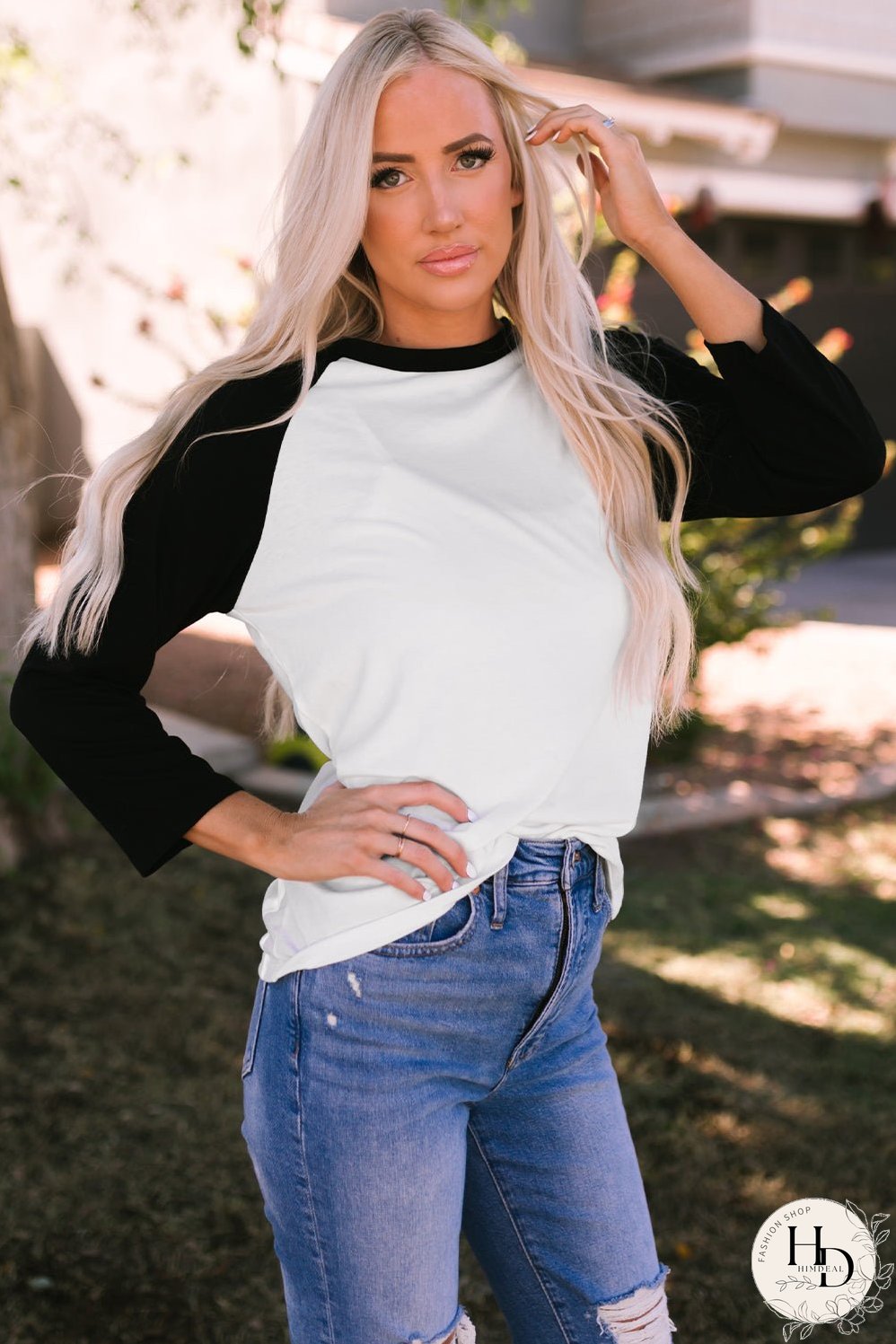 Black Patchwork Color Block Raglan Sleeve Pullover Top