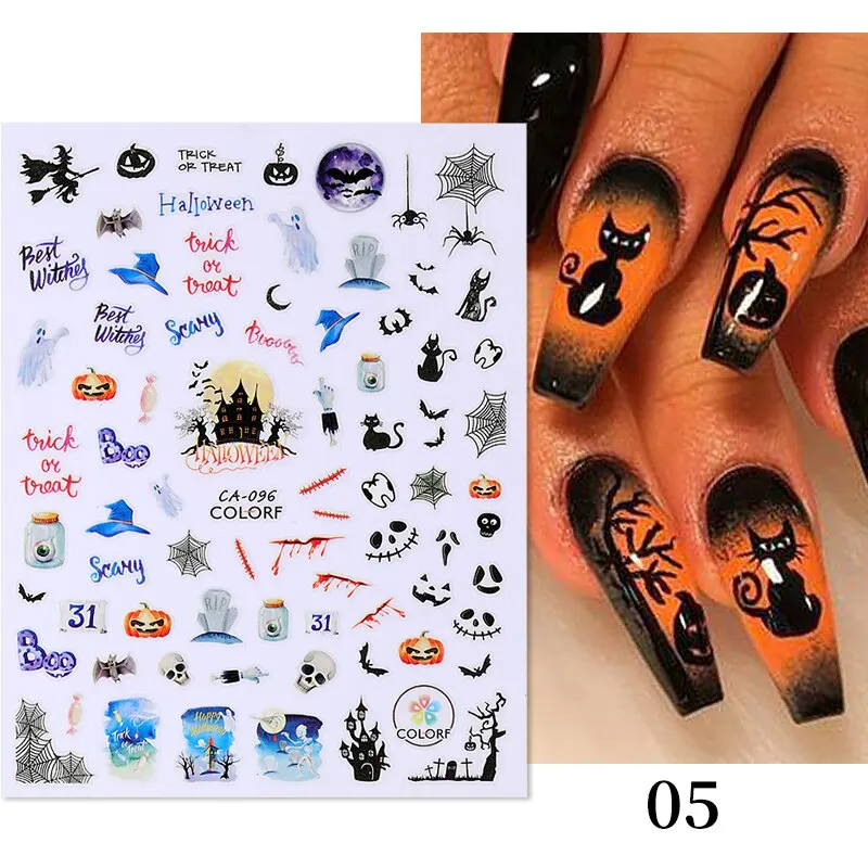 1pcs Halloween Pumpkin Skull Design 3D Nail Stickers Geometry Christmas Snowflake Winter Slider Nail Foils Manicures Decoration