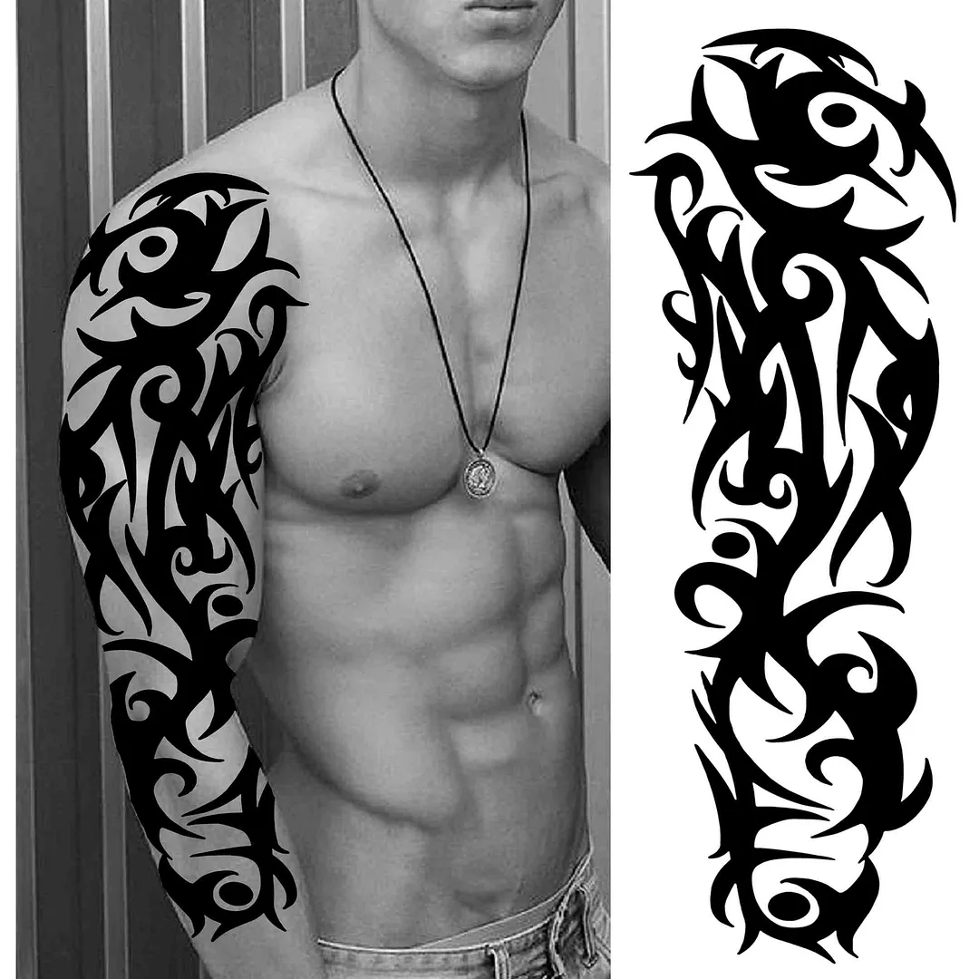 Tribal Totem Temporary Tattoo Sleeve For Men Women Adult Fake Flower Shoulder Tatoos Sticker Black Skull Tattoos Big Full Arm 1001 515