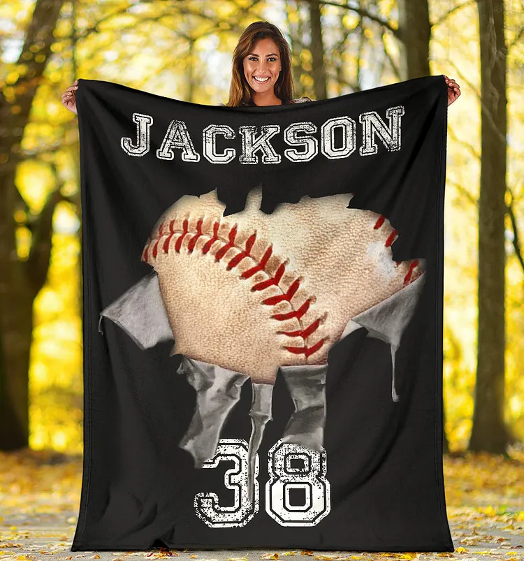 Personalized Baseball Blanket, Baseball Boy Sherpa Fleece Blanket | BKKid492
