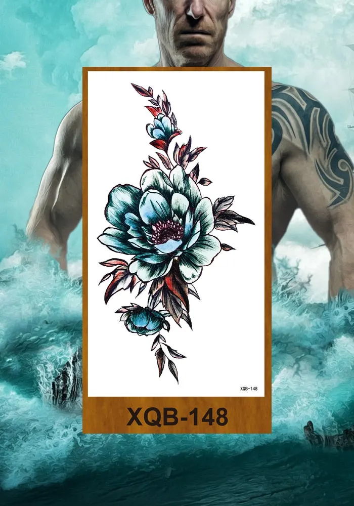 Temporary Tattoos Stickers Women Girl Chest Arm Fake Tatoo Lotus Peony Rose Magnolia Flowers Totem Face Body Makeup Waterproof