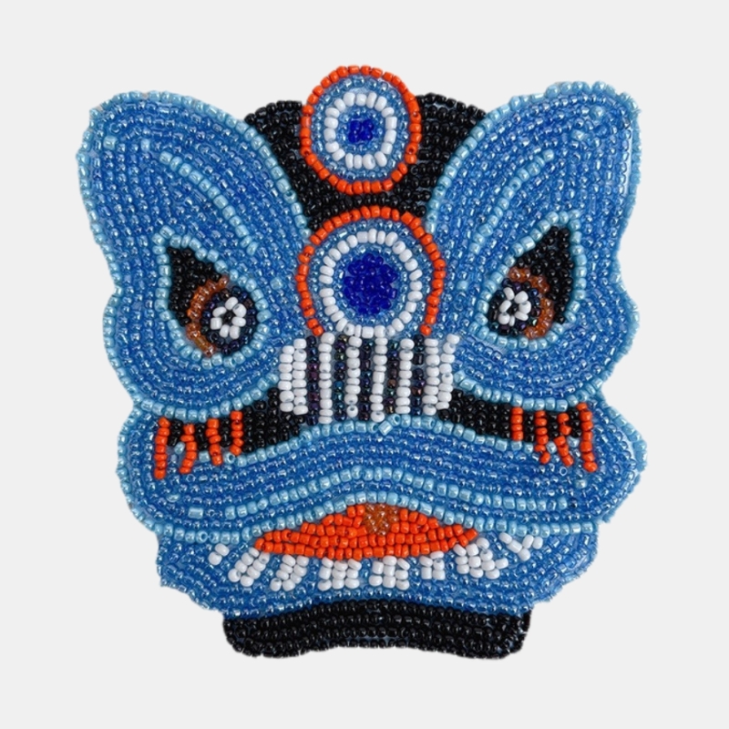 Handmade Cup Mat Intangible Heritage Creative Chinese Style Coaster Cute Dancing Lion Bead Embroidery Heat Proof