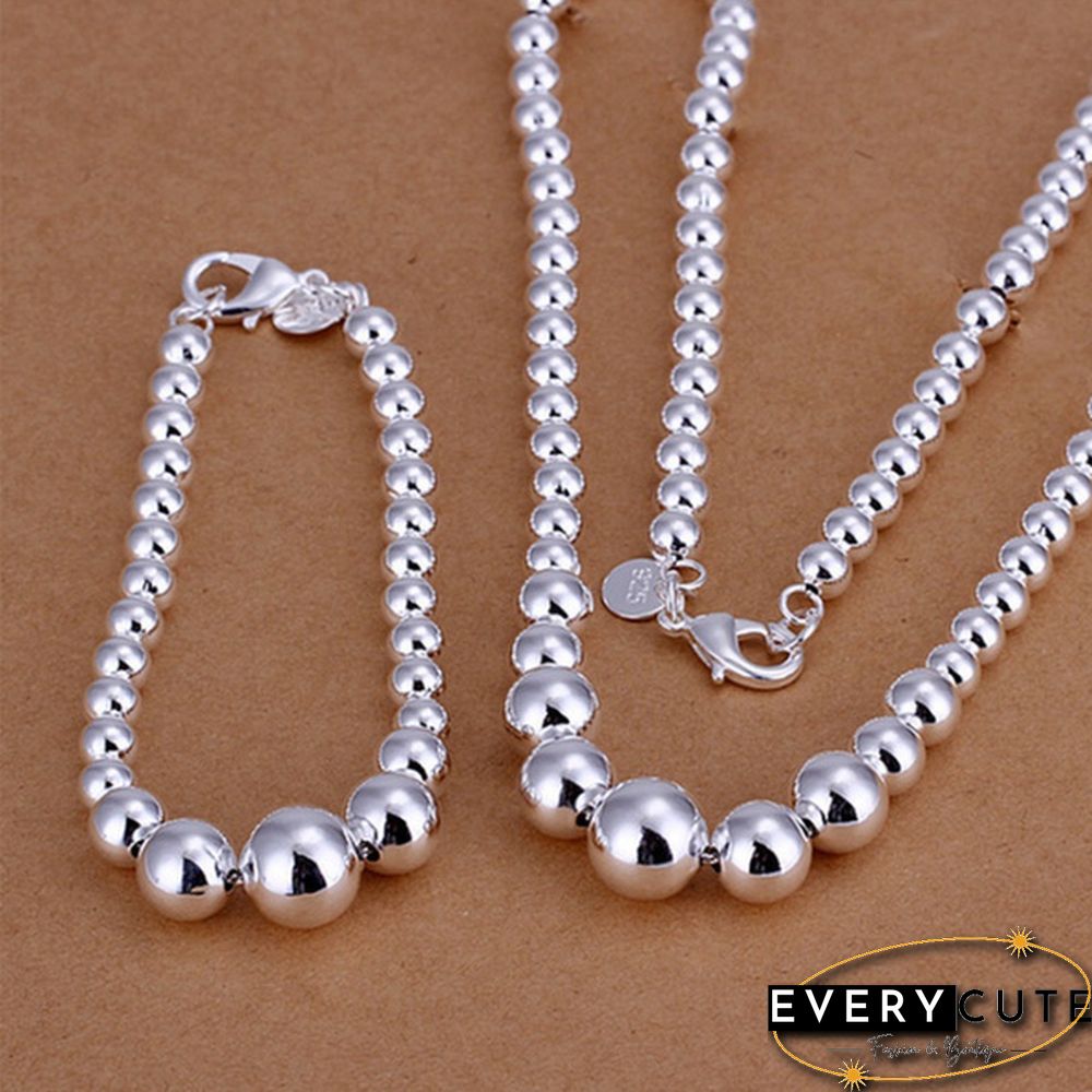 Factory price top quality 925 sterling silver bead jewelry sets necklace bracelet bangle