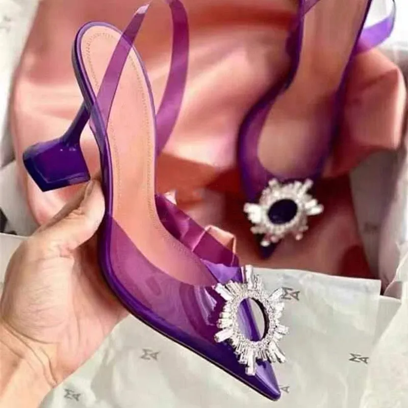 2022 New arrival burgundy pointed transparent sandals new stiletto rhinestone sexy Baotou high heels Wedding Shoes