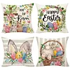 Easter Bunny Eggs Throw Pillow Covers 18x18 Inch He Is Risen Bunny Floral Eggs Farmhouse Easter Cushion Covers for Sofa Couch Bed Livingroom
