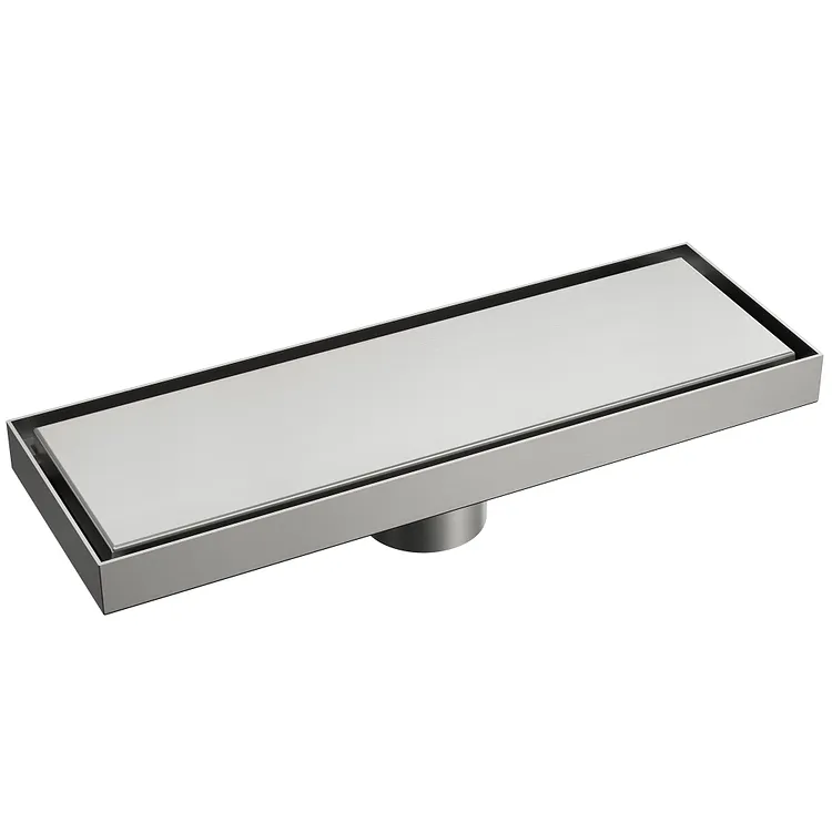 EVERSTEIN Rectangular Stainless Steel Linear Shower Drain with Tile Insert Cover Brushed Nickel