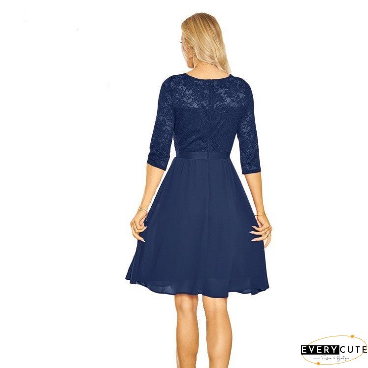 Mid-length Dress with Lace and Chiffon