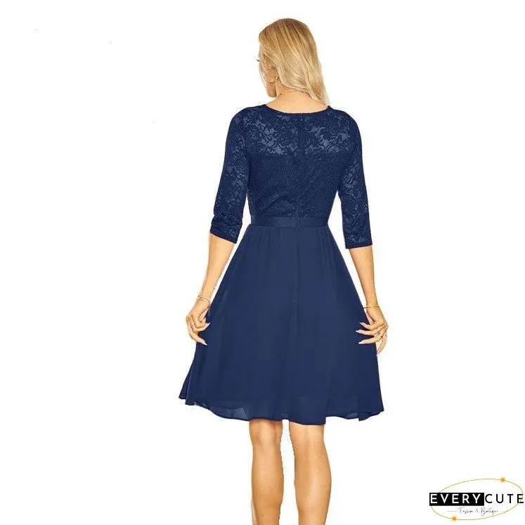 Mid-length Dress with Lace and Chiffon
