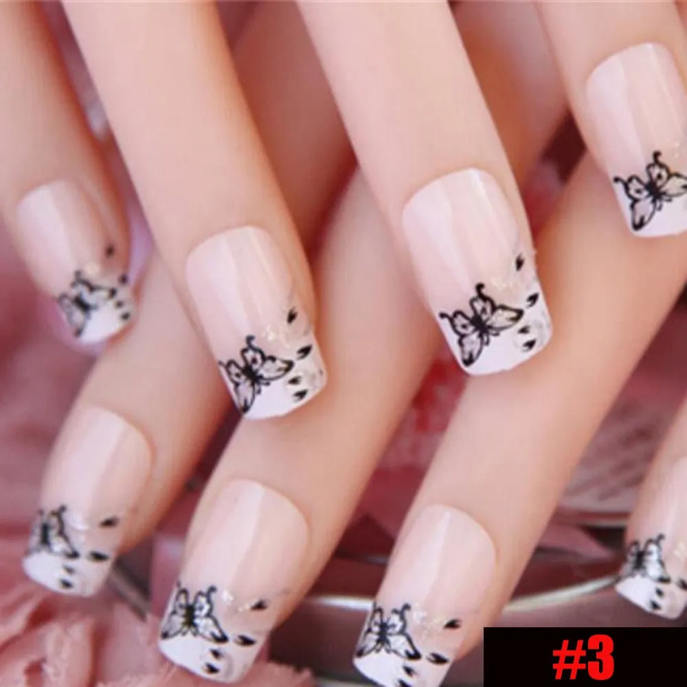 24 PCS Acrylic False Nails Full Cover Plastic Fake Nails Art Tips French Manicure Salon With Double sided adhesive nail Art 515-Nail Inspo
