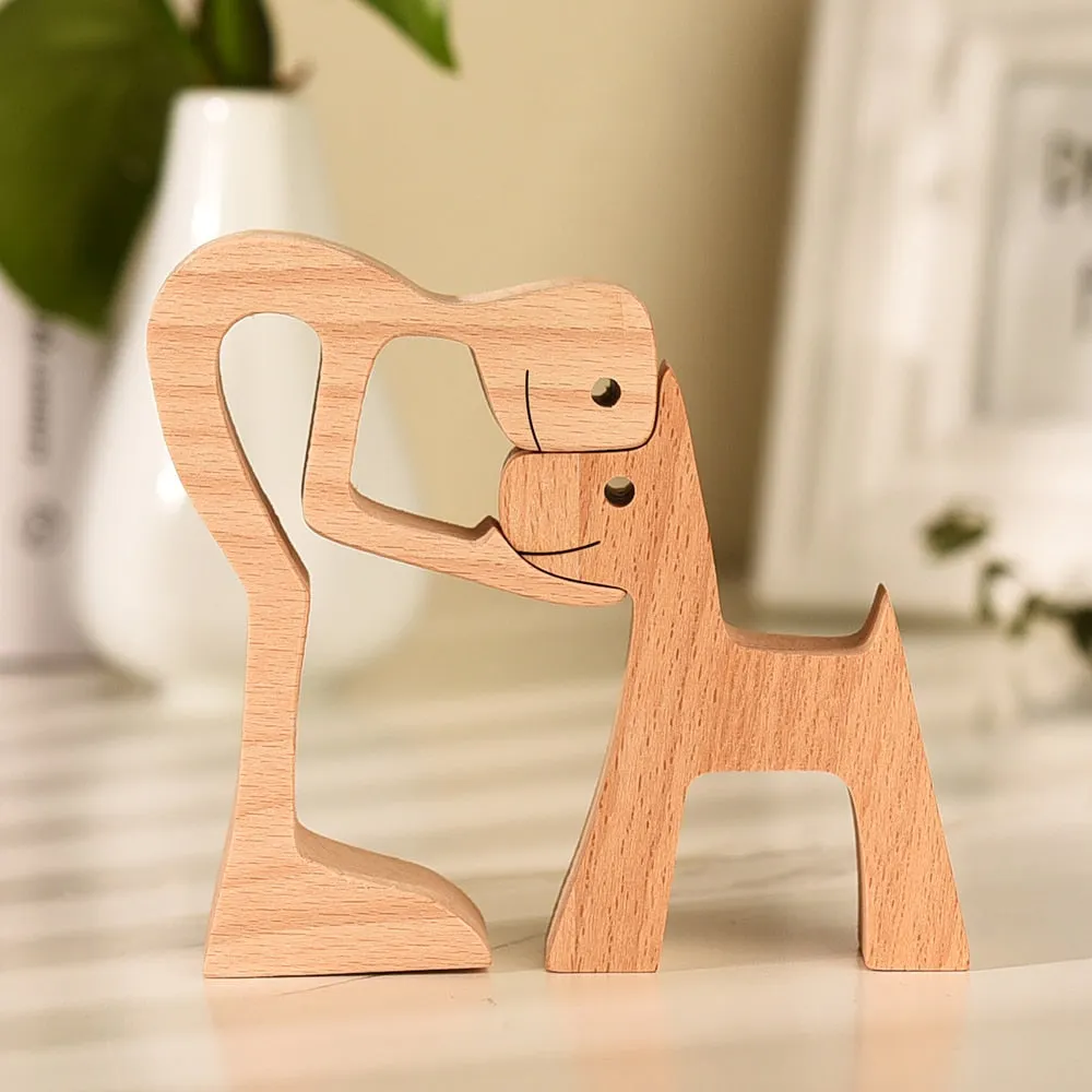 Family Puppy Wood Dog Craft Figurine Desktop Table Ornament Carving Model Creative Home Office Decoration Love Pet sculpture 515-1