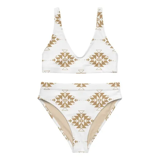 Gold Aztec Print High-waisted Bikini