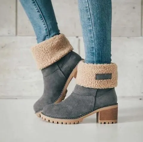 New Women Boots Winter Outdoor Keep Warm Fur Boots Waterproof Women's Snow Boots Thick Heel With Round Head Short Boot 1103