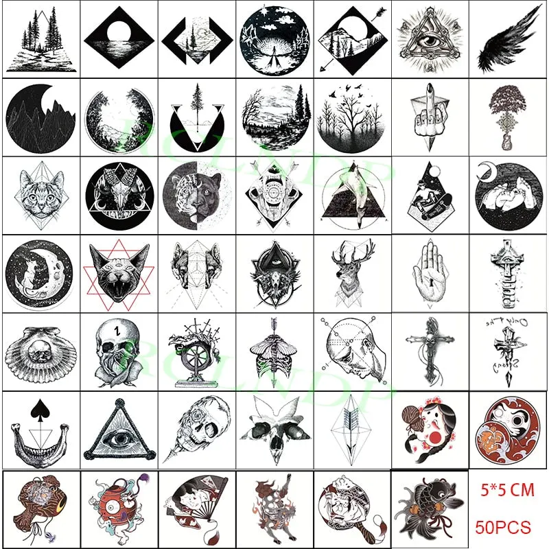 56 Pcs Waterproof Temporary Tattoo Stickers set English Russian wild Element Body Art Flash Tatto Fake Tatoo for Men and Women