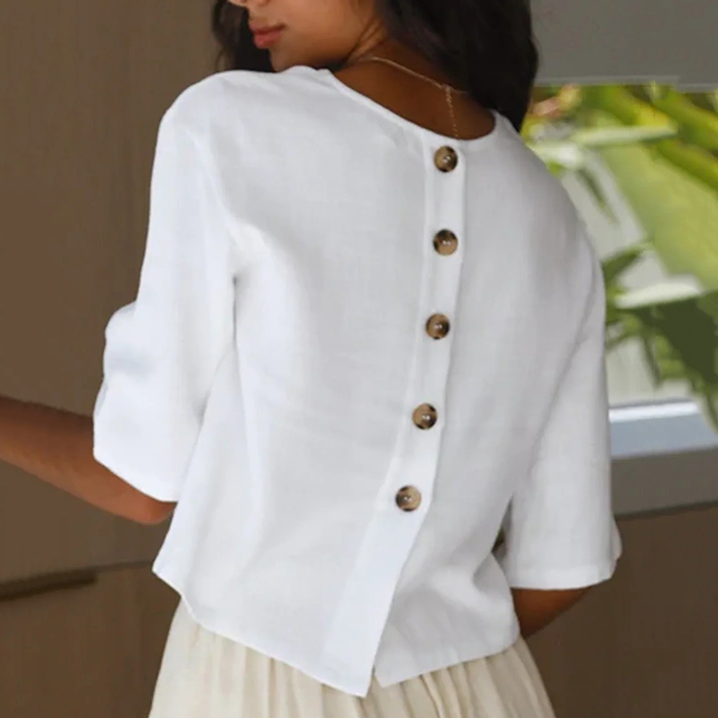 Comstylish Vintage Round Neck Button Down Casual T-Shirt