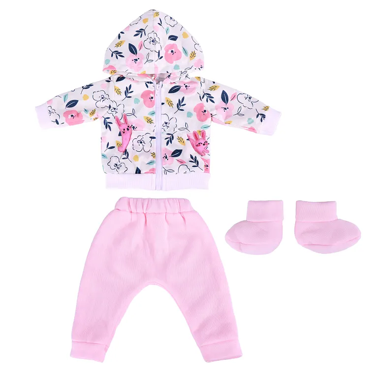 17"-22 "Pink Bear Purple Clothing Accessories 3-Pieces Set  for Reborn Girl baby 