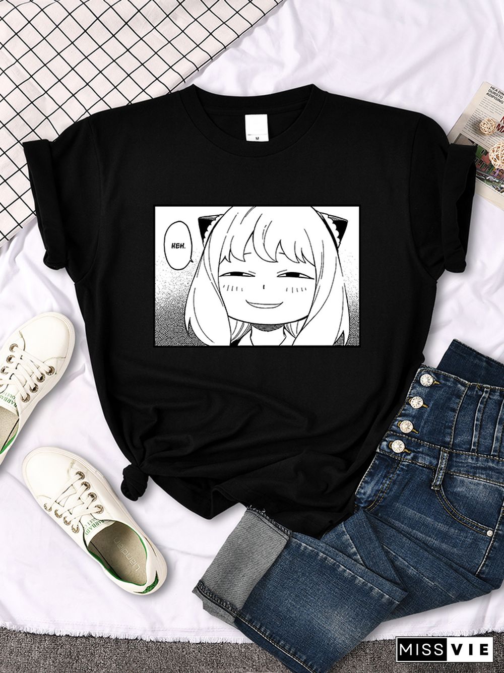 Spy X Family - Anya Heh Manga Print Women T Shirt Breathable Street Short Sleeve Hip Hop Summer Clothes Fashion Quality T-Shirt