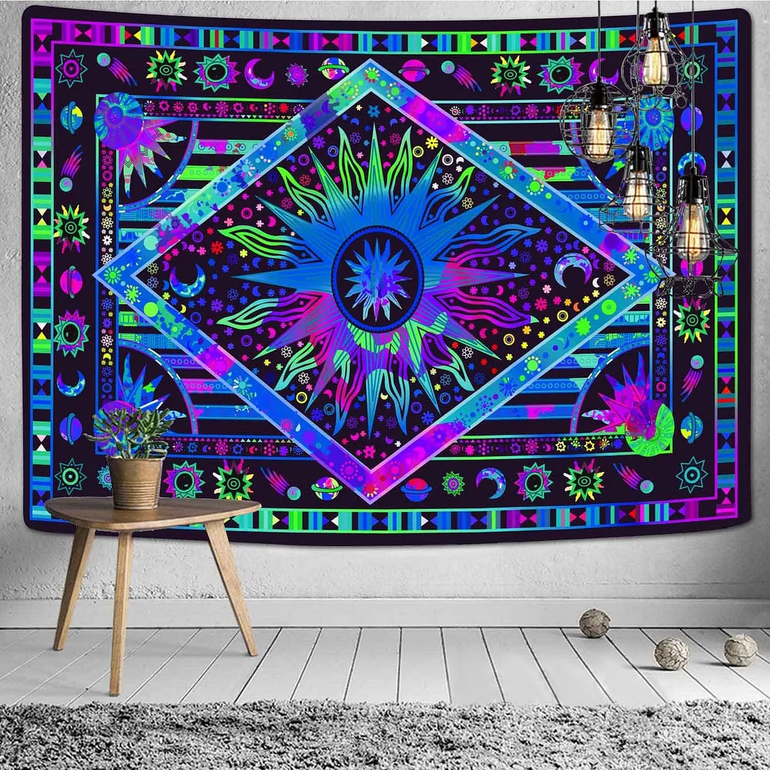Viking Raven Tapestry Mysterious Viking Meditation Psychedelic Runes Art Wall Hanging Tapestries for Living Room Decor Yoga Mat