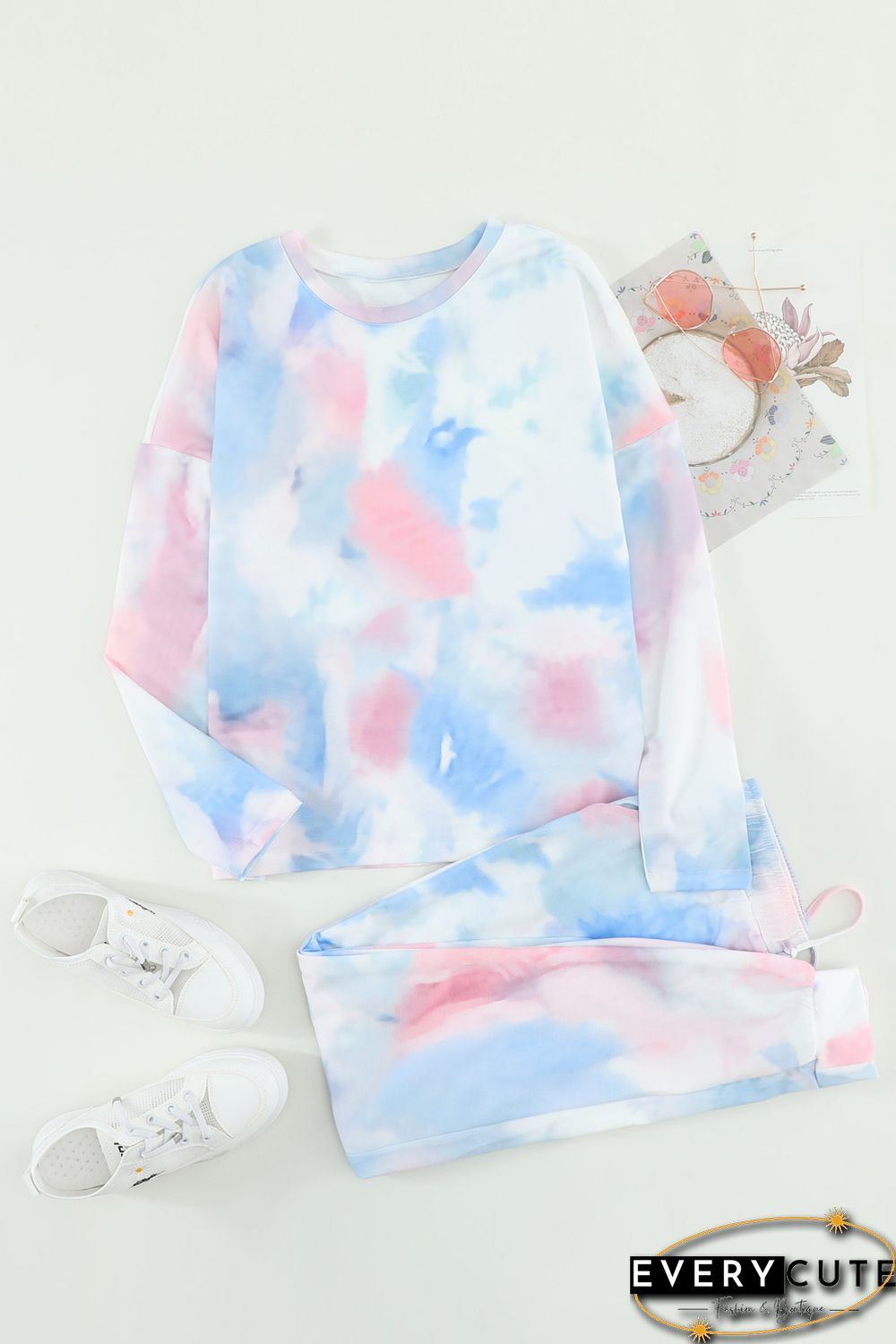Multicolor Tie Dye Knit Long Sleeve Joggers Set