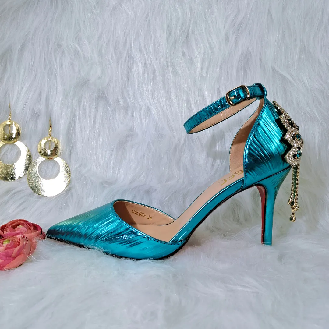 QSGFC 2022 New Arrival Sexy High Heel Pointed Elegant Noble Green Color Ladies Shoes and Bag Set For Any Occasion