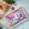 (US Local)Wooden Peach Blossom Peacock 5D DIY Diamond Painting Tray Art Craft with Handle