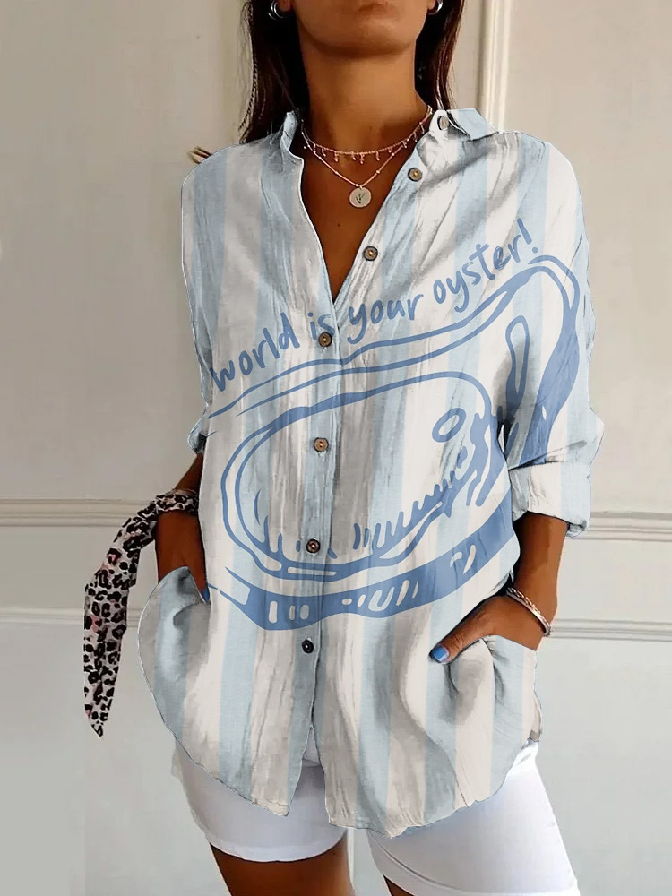 The World Is Your Oyster Print Long Sleeve Shirt