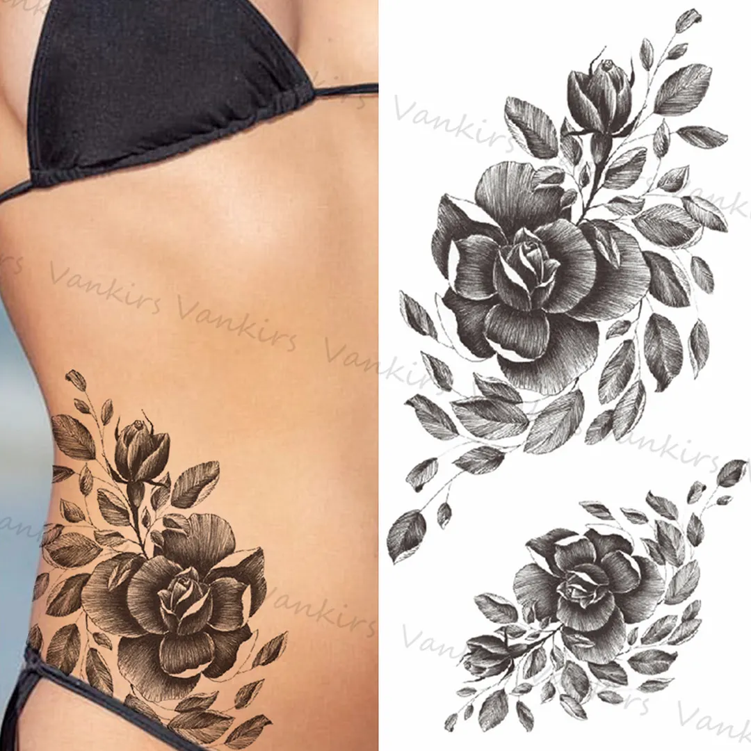 Sdrawing Skeleton Snake Flower Temporary Tattoos For Women Girls Realistic Snake Wolf Tribal Fake Tattoo Sticker Arm Waist Tatoo 3D