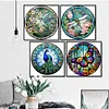 (US Local)4pcs/set Stained Glass-18CT Stamped Cross Stitch Kit(20x20cm)